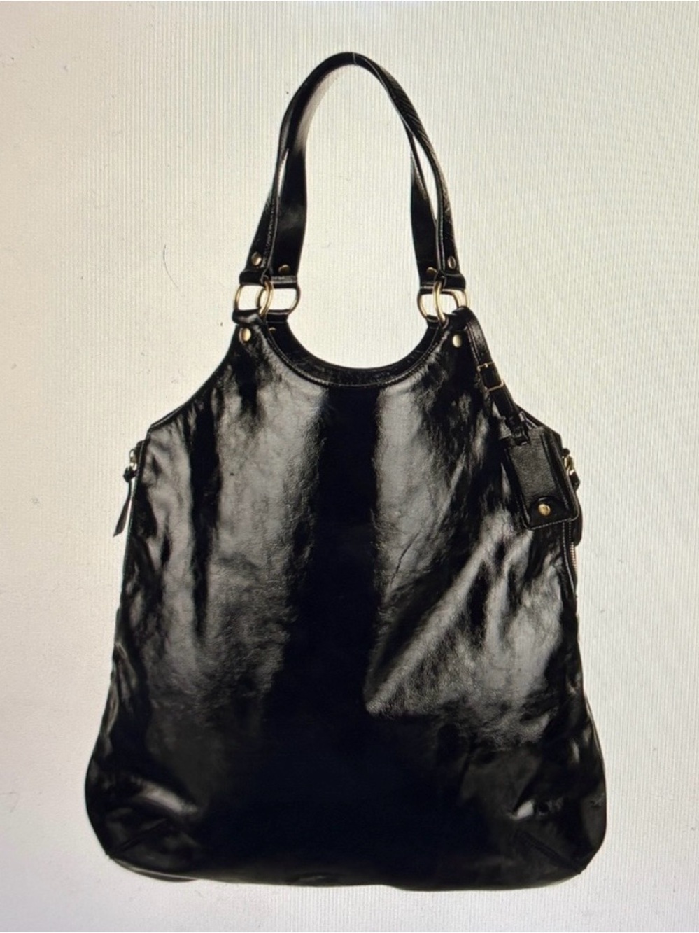 Yves Saint Laurent Black Patent Shoulder Bag with Gold Hardware